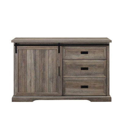 Orson Farmhouse Sliding Grooved Door Sideboard With 3 Drawers Gray Wash - Saracina Home 1 Orson Farmhouse Sliding Grooved Door Sideboard With 3 Drawers Gray Wash - Saracina Home