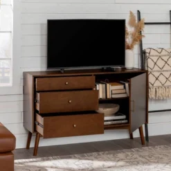 Mid-Century Modern With Closed Storage TV Stand For TVs Up To 58" Walnut - Saracina Home -Saracina Home Sales Store GUEST a1f4e294 99ff 4035 b083 b0e94e45fc3c