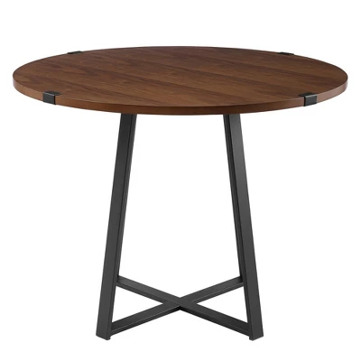 40" Urban Industrial Round Dining Table With Faux Wrap Leg Dark Walnut - Saracina Home 2 40" Urban Industrial Round Dining Table With Faux Wrap Leg Dark Walnut - Saracina Home - Image 2