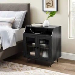 Fluted Glass Double Door Nightstand With USB Port - Saracina Home -Saracina Home Sales Store GUEST a616d72a 530d 4ed9 b82d 9d5a0295fb38