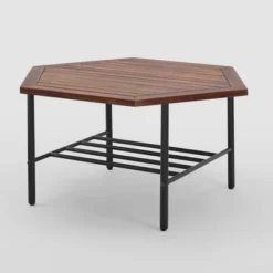 Saybrook Modern Metal And Wood Patio Hexagon Coffee Table - Dark Brown - Saracina Home -Saracina Home Sales Store GUEST aa3b7989 fc19 47ae 8c0b d2f6279675a2