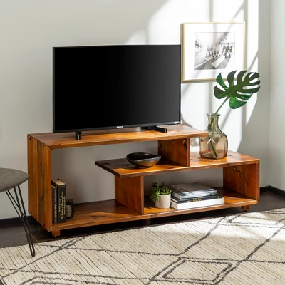 Rustic Modern Solid Wood TV Stand For TVs Up To 50" Amber - Saracina Home 1 Rustic Modern Solid Wood TV Stand For TVs Up To 50" Amber - Saracina Home