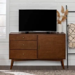 Mid-Century Modern With Closed Storage TV Stand For TVs Up To 58" Walnut - Saracina Home -Saracina Home Sales Store GUEST ad69daf9 9422 4902 8fb3 e11fa4db8721