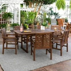 7pc Slatted Extendable Acacia Wood Patio Dining Set - Saracina Home -Saracina Home Sales Store GUEST ba689393 b797 4b5f 973a 358227a95d0c