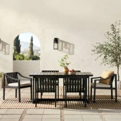 7pc Modern Slatted Wood Outdoor Dining Set - Saracina Home