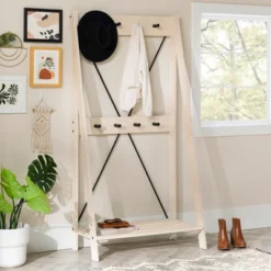 68" Solid Wood X Back Angled Hall Tree White Wash - Saracina Home -Saracina Home Sales Store GUEST bc4a95c3 3e92 4bee af94 a5531e3bc496