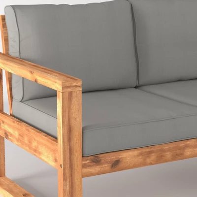 Galia Square Leg Acacia Wood Patio Loveseat With Cushions - Brown - Saracina Home 6 Galia Square Leg Acacia Wood Patio Loveseat With Cushions - Brown - Saracina Home - Image 6