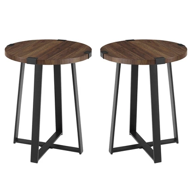 Set Of 2 Wrightson Urban Industrial Wrap Leg Round Side Tables Dark Walnut - Saracina Home 2 Set Of 2 Wrightson Urban Industrial Wrap Leg Round Side Tables Dark Walnut - Saracina Home - Image 2