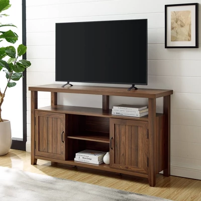 Modern Farmhouse Highboy Double Grooved Door TV Stand For TVs Up To 65" - Saracina Home 1 Modern Farmhouse Highboy Double Grooved Door TV Stand For TVs Up To 65" - Saracina Home