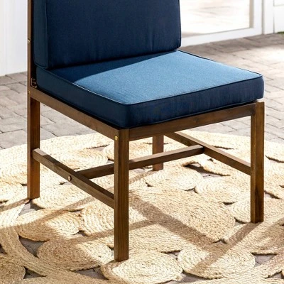Modular Acacia Wood Armless Patio Chair With Cushion - Dark Brown/Navy - Saracina Home 10 Modular Acacia Wood Armless Patio Chair With Cushion - Dark Brown/Navy - Saracina Home - Image 10