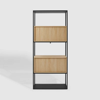 75" Modern Reeded Door Storage Bookshelf Coastal Oak/Black - Saracina Home 4 75" Modern Reeded Door Storage Bookshelf Coastal Oak/Black - Saracina Home - Image 4