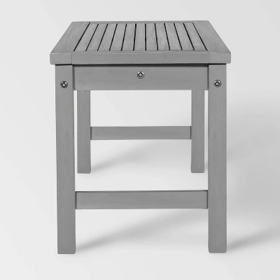 Ravenscroft Modern Boho Acacia Wood Slat Top Outdoor Dining Bench - Gray Wash - Saracina Home 3 Ravenscroft Modern Boho Acacia Wood Slat Top Outdoor Dining Bench - Gray Wash - Saracina Home - Image 3