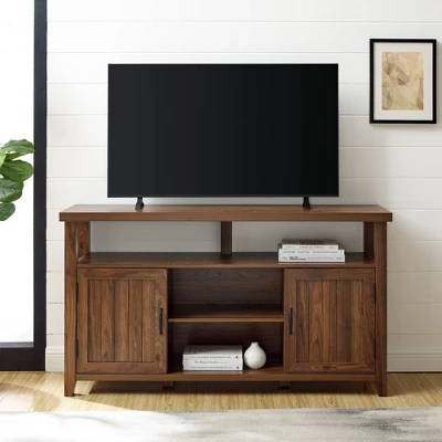 Modern Farmhouse Highboy Double Grooved Door TV Stand For TVs Up To 65" - Saracina Home 3 Modern Farmhouse Highboy Double Grooved Door TV Stand For TVs Up To 65" - Saracina Home - Image 3