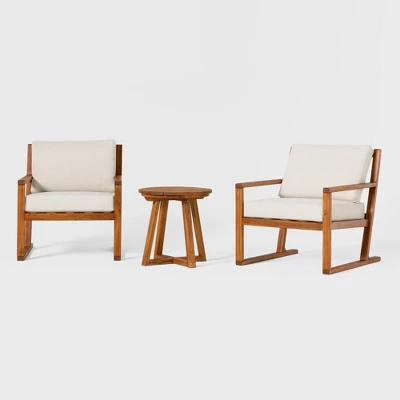 Saracina Home 3pc Modern Slat-Back Acacia Outdoor Conversation Set With Cushions 3 Saracina Home 3pc Modern Slat-Back Acacia Outdoor Conversation Set With Cushions - Image 3