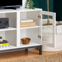 Pierceton Modern Double Glass Door With Metal Legs TV Stand For TVs Up To 58" White - Saracina Home 12 Pierceton Modern Double Glass Door With Metal Legs TV Stand For TVs Up To 58" White - Saracina Home -Saracina Home Sales Store GUEST cd8100c3 ed88 450c a14a ba50adbd04eb