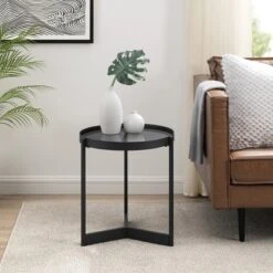 Modern Minimalist Tray Top Round Glass Side Table Black - Saracina Home 11 Modern Minimalist Tray Top Round Glass Side Table Black - Saracina Home -Saracina Home Sales Store GUEST cfaf1876 0faf 4691 817d 32436a81904d