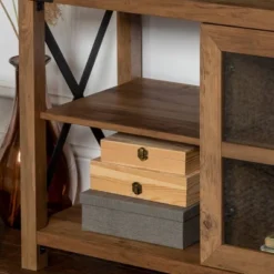 Sophie Rustic Farmhouse X Frame Glass Doors TV Stand For TVs Up To 80" Rustic Oak - Saracina Home -Saracina Home Sales Store GUEST d0b45f21 041d 413e bebc bbe7a5ae13a6