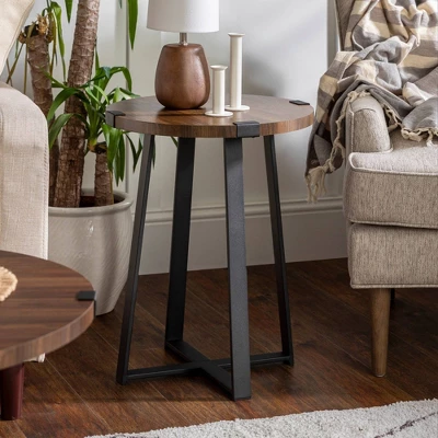 Set Of 2 Wrightson Urban Industrial Wrap Leg Round Side Tables Dark Walnut - Saracina Home 5 Set Of 2 Wrightson Urban Industrial Wrap Leg Round Side Tables Dark Walnut - Saracina Home - Image 5