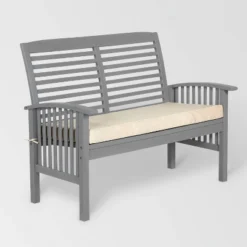 Ravenscroft Modern Boho Acacia Wood Slatted Outdoor Loveseat With Cushion - Saracina Home -Saracina Home Sales Store GUEST d34b2324 8da3 44de b35e 2463e261fae8
