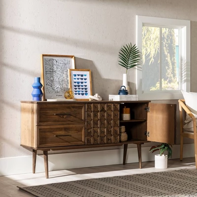58" Modern Boho Solid Pine Wood Closed Storage Sideboard Brown - Saracina Home 7 58" Modern Boho Solid Pine Wood Closed Storage Sideboard Brown - Saracina Home - Image 7
