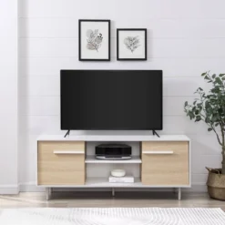 Modern 2 Door TV Stand For TVs Up To 65" Solid White/Coastal Oak/White - Saracina Home -Saracina Home Sales Store GUEST d6237cf6 7faf 4a9a ab9d 1f1963b17cb5