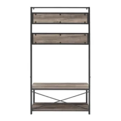 72" Industrial Farmhouse Metal And Wood Hall Tree Gray Wash - Saracina Home -Saracina Home Sales Store GUEST d69cde4c 7309 4cd5 8f50 c9aa8116027a