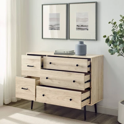 Ivora Lifted Mid-Century Modern Asymmetrical 5 Drawer Dresser - Saracina Home 1 Ivora Lifted Mid-Century Modern Asymmetrical 5 Drawer Dresser - Saracina Home