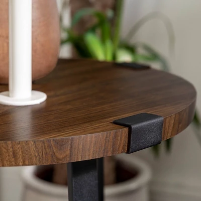 Set Of 2 Wrightson Urban Industrial Wrap Leg Round Side Tables Dark Walnut - Saracina Home 3 Set Of 2 Wrightson Urban Industrial Wrap Leg Round Side Tables Dark Walnut - Saracina Home - Image 3