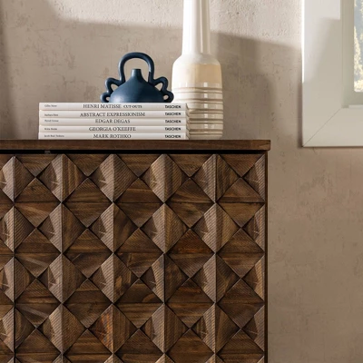 58" Modern Boho Solid Pine Wood Closed Storage Sideboard Brown - Saracina Home 15 58" Modern Boho Solid Pine Wood Closed Storage Sideboard Brown - Saracina Home - Image 15