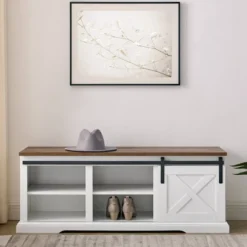 48" Transitional Sliding Barn Door Wood Bench White/Rustic Oak - Saracina Home -Saracina Home Sales Store GUEST e41a4a30 a485 4b73 8d3c 341bfba78996