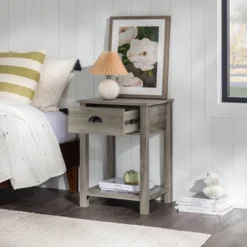 June Rustic Transitional Square Nightstand With Lower Shelf - Saracina Home -Saracina Home Sales Store GUEST e4b89c7a 3f47 41ca 9e7c 3af237354be6