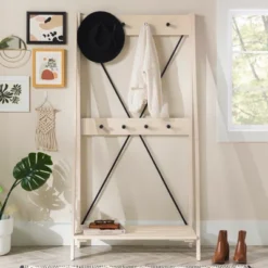 68" Solid Wood X Back Angled Hall Tree White Wash - Saracina Home -Saracina Home Sales Store GUEST ea1e1754 a772 448f ae28 8c2dce3fdc3f