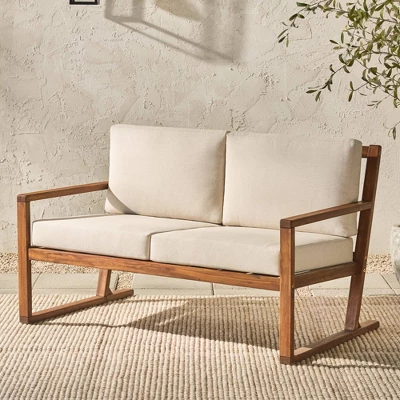 Saracina Home Modern Slat -Back Acacia Outdoor Bench With Cushions 1 Saracina Home Modern Slat -Back Acacia Outdoor Bench With Cushions