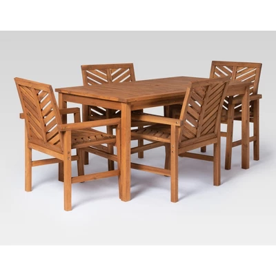 5pc Slatted Chevron Acacia Wood Patio Dining Set - Saracina Home 4 5pc Slatted Chevron Acacia Wood Patio Dining Set - Saracina Home - Image 4
