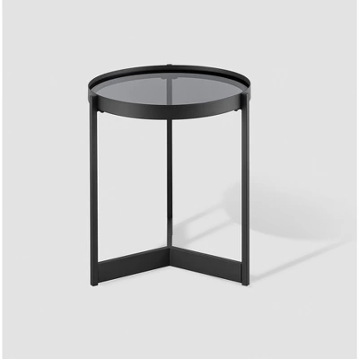 Modern Minimalist Tray Top Round Glass Side Table Black - Saracina Home 2 Modern Minimalist Tray Top Round Glass Side Table Black - Saracina Home - Image 2