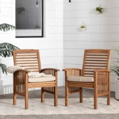 2pk Acacia Wood Patio Chairs With Cushions - Saracina Home